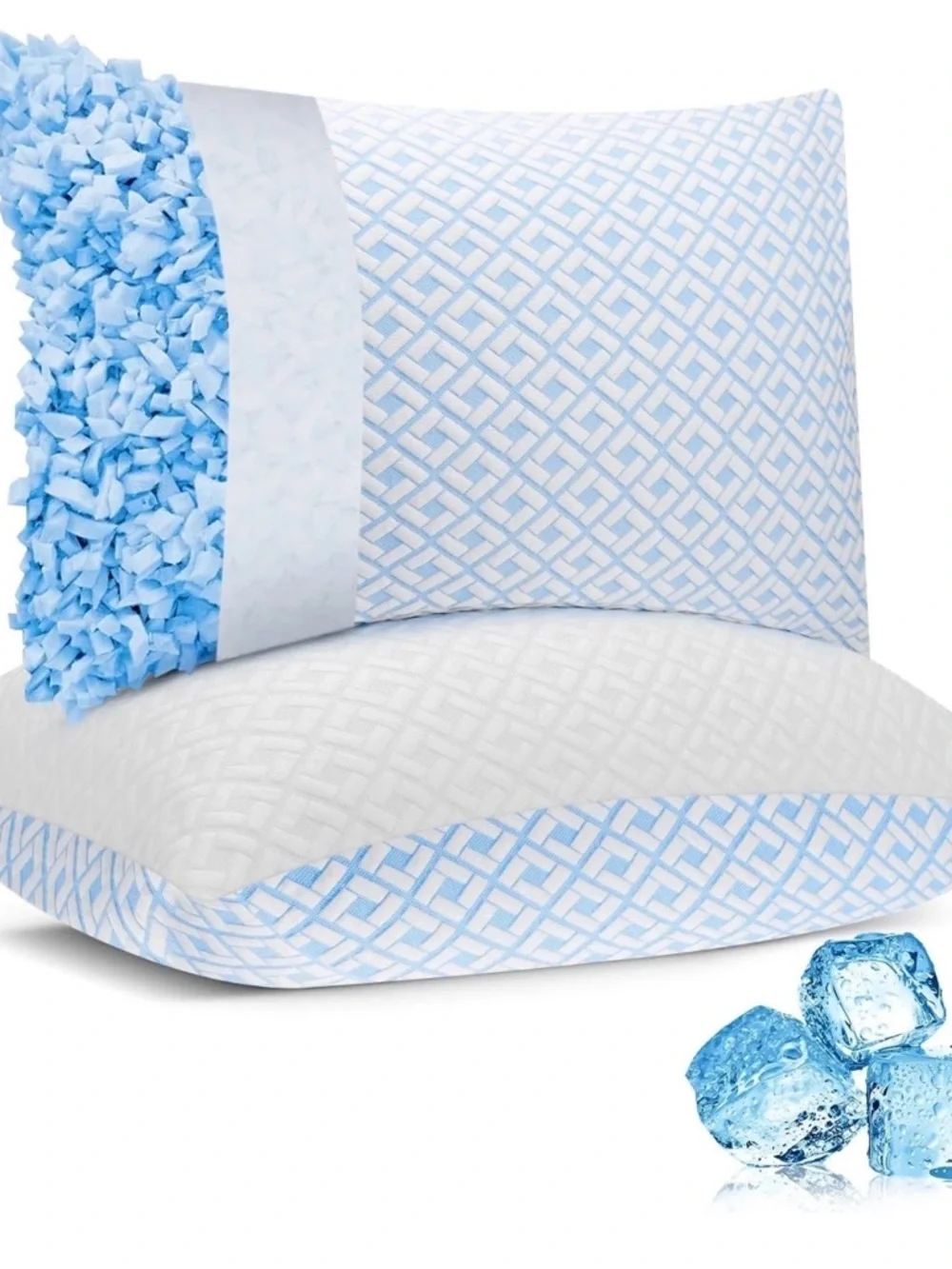 Light Blue Lattice Decorative Pillow Shams with Ruffle Trim - Set of 2